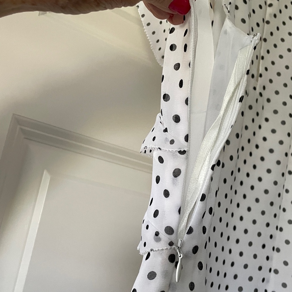 Express Black and White Polka Dot Ruffle Blouse - Picture 5 of 6